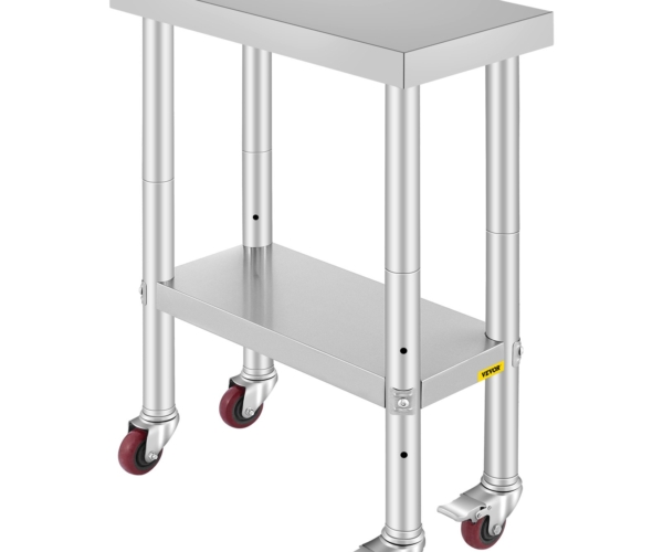 Rozsdamentes acél munkaasztal – 60×30 cm, 4 kerék