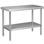 Rozsdamentes Acél Munkaasztal Állítható Polccal 1200x450x860 mm 250 kg