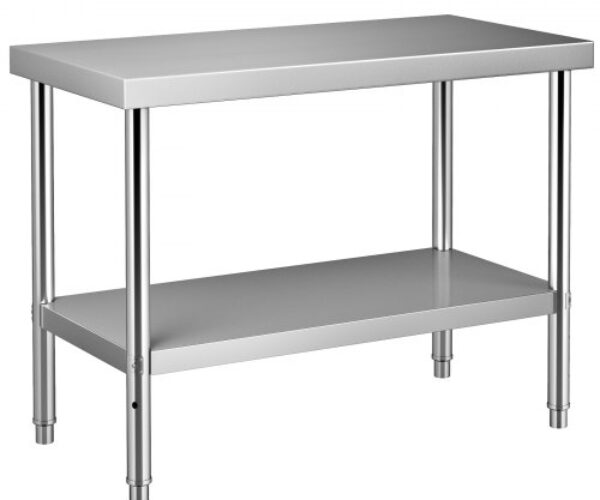 Rozsdamentes Acél Munkaasztal Állítható Polccal 1200x450x860 mm 250 kg