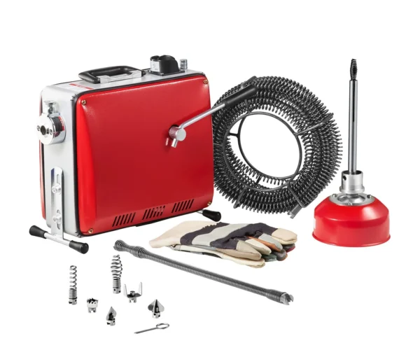 Csőtisztító Gép – 400W, 1400RPM, 25.4 m Tisztítókábel Készlettel