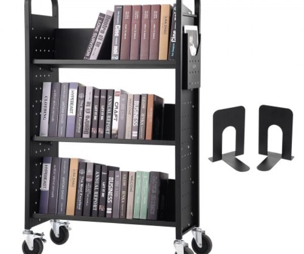 Könyveskocsi V-Alakú Polcokkal Zárható Kerekekkel 790 kg 790 mm x 386 mm x 1250 mm