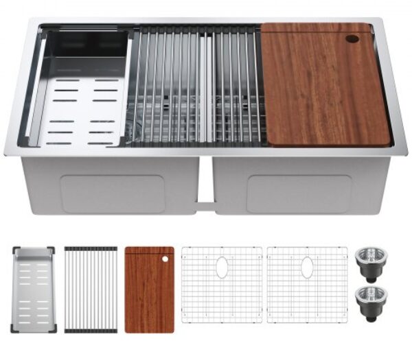 Rozsdamentes Acél Dupla Mosogató Párkánnyal 838 mm