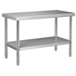 Rozsdamentes Acél Munkaasztal Állítható Polccal 1219x610x864 mm 250 kg