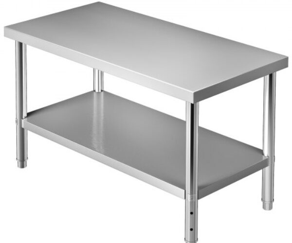 Rozsdamentes Acél Munkaasztal Állítható Polccal 1219x762x864 mm 250 kg