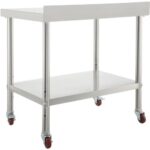 Rozsdamentes Acél Munkaasztal Állítható Polccal Görgőkkel 762x610x889 mm 199 kg