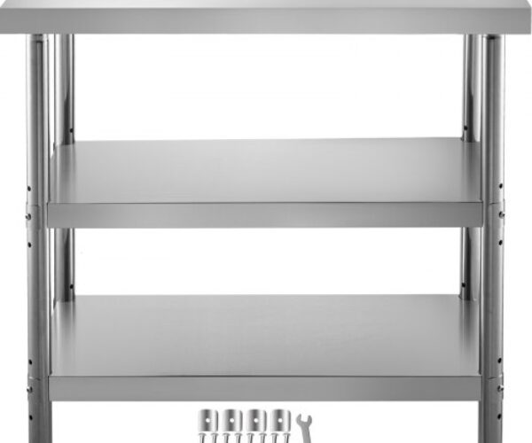 Rozsdamentes Acél Munkaasztal Állítható Polcokkal 610x355x840 mm