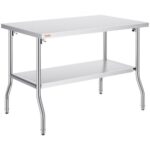 Rozsdamentes Acél Munkaasztal Dupla Polccal 1219x762 mm 350 kg