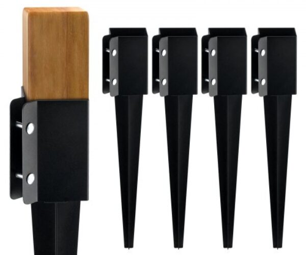 Fekete Porszórt Kerítésoszlop Talajhorgony Tüske 609,6×101,6×101,6 mm