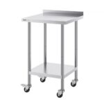 Oszlopos Rozsdamentes Acél Munkaasztal Görgőkkel 610x610 mm