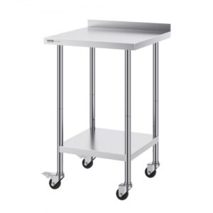 Oszlopos Rozsdamentes Acél Munkaasztal Görgőkkel 610x610 mm