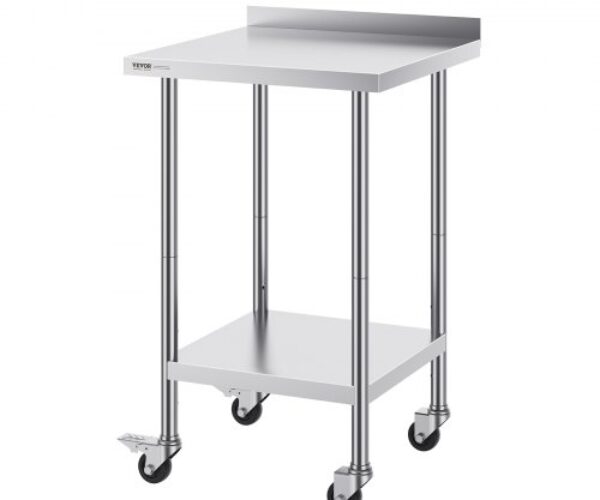 Oszlopos Rozsdamentes Acél Munkaasztal Görgőkkel 610×610 mm