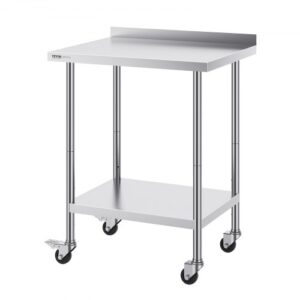Oszlopos Rozsdamentes Élelmiszeripari Munkaasztal Görgőkkel 610x762 mm