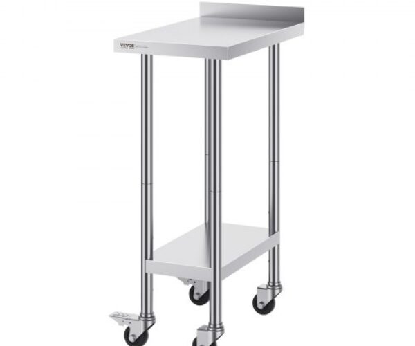 Rozsdamentes Acél Élelmiszer-Előkészítő Asztal Görgőkkel 610×381 mm
