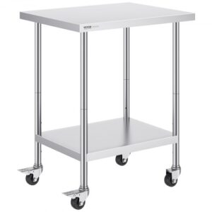 Rozsdamentes Acél Előkészítő Asztal Görgőkkel 610x762 mm