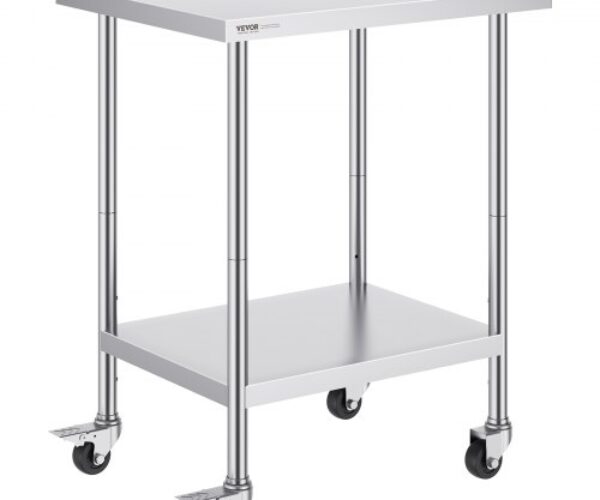 Rozsdamentes Acél Előkészítő Asztal Görgőkkel 610×762 mm