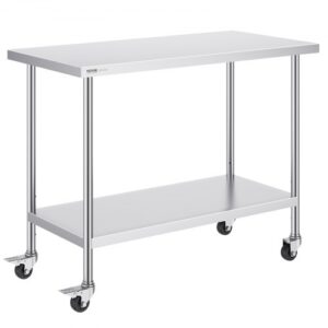 Rozsdamentes Acél Előkészítő Munkaasztal Görgőkkel 610x1220 mm