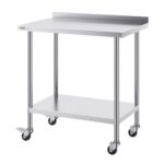 Rozsdamentes Acél Előkészítő Munkaasztal Görgőkkel 610x914 mm