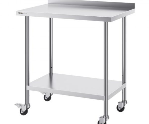 Rozsdamentes Acél Előkészítő Munkaasztal Görgőkkel 610×914 mm