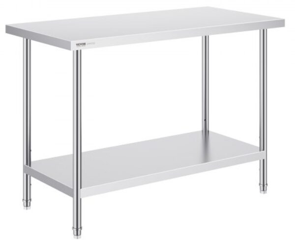 Rozsdamentes Acél Előkészítő Munkaasztal Oszloppal 610×1220×864 mm