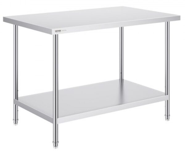 Rozsdamentes Acél Munkaasztal Polccal 762x1219x864 mm