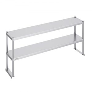 Rozsdamentes Dupla Polcos Előkészítő Asztal Oszloppal 305 x 1524 mm