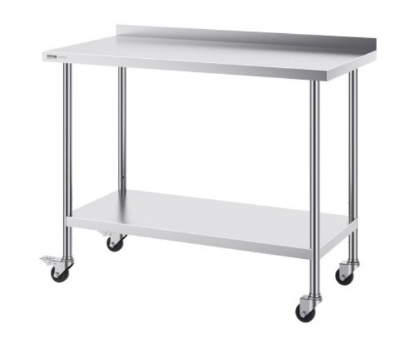 Rozsdamentes Élelmiszer-Előkészítő Munkaasztal Görgőkkel 610×1220 mm