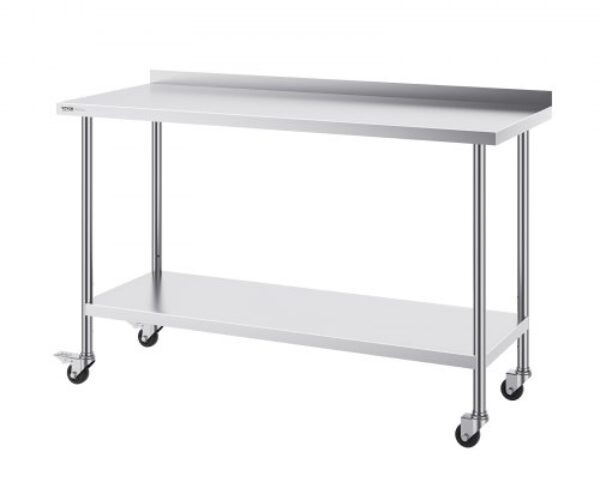Rozsdamentes Élelmiszeripari Előkészítő Munkaasztal Görgőkkel 610×1524 mm