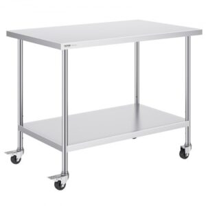 Rozsdamentes Előkészítő Munkaasztal Görgőkkel 762x1219 mm