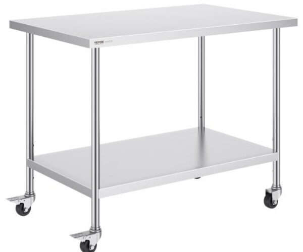 Rozsdamentes Előkészítő Munkaasztal Görgőkkel 762×1219 mm