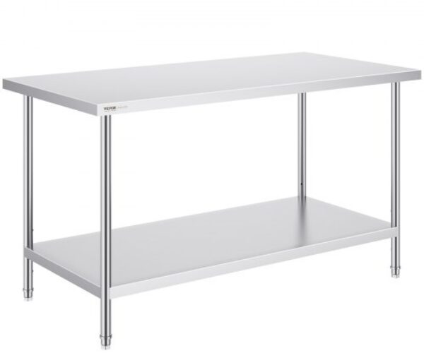 Rozsdamentes Munkaasztal Alsó Polccal 762x1524x864 mm