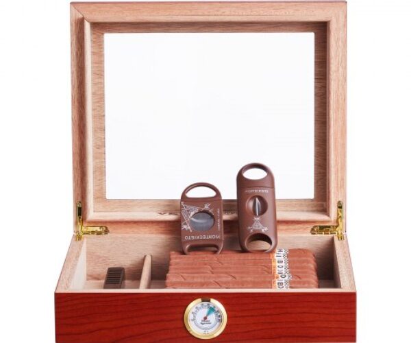 Üvegsapkás Cédrus Szivar Humidor Párásító Nedvességmérő