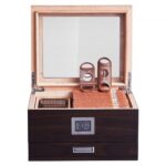 Üvegzárós Cédrus Szivarhumidor Párásító Nedvességmérő Fiók
